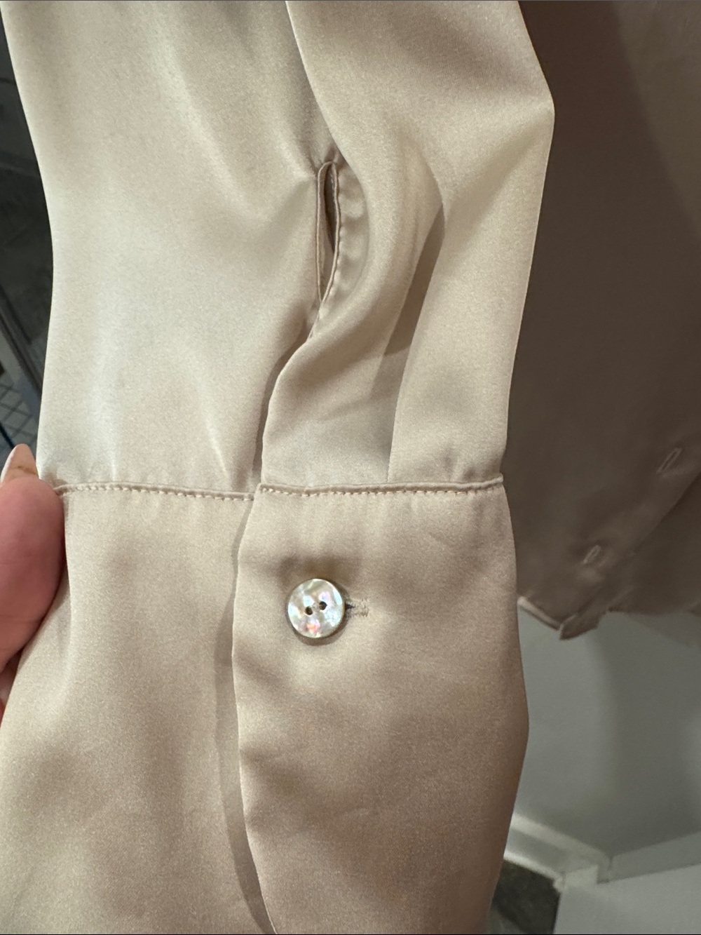 Zara Satin Button-Down Blouse in Light Beige - Picture 2 of 3